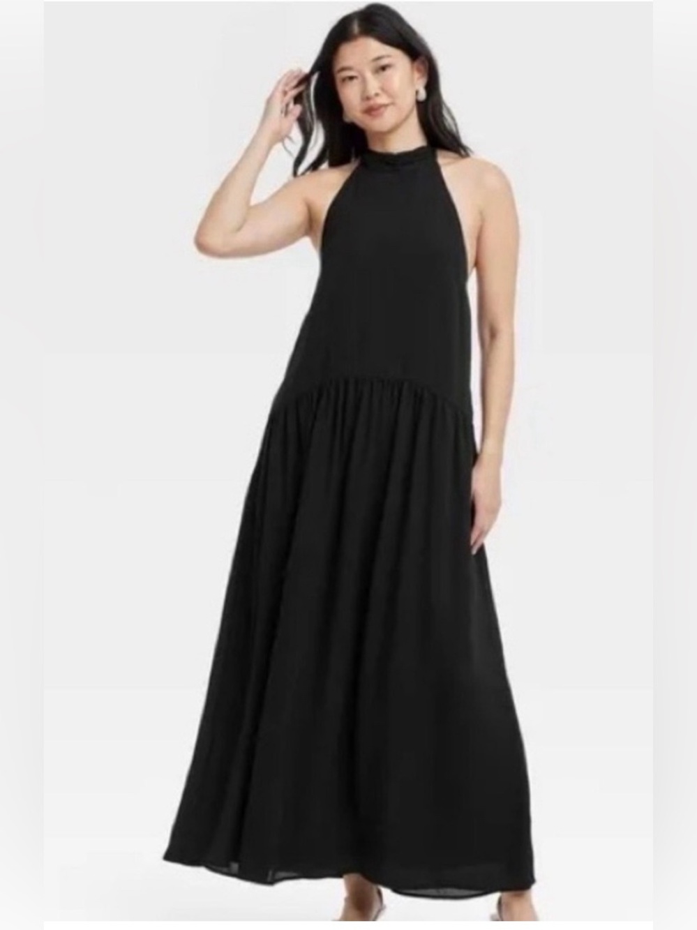a new day Black Halter Open Back Maxi Dress Size Medium 🖤